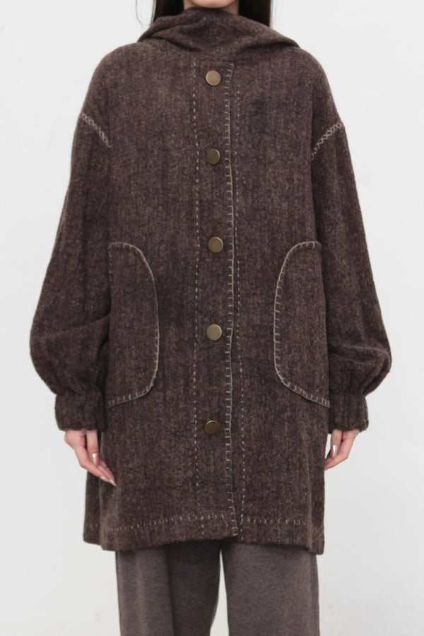 Mutedance 24 Autumn and Winter Scarf Buttoned Jacket Series MD-MD24FW07-BROWN
